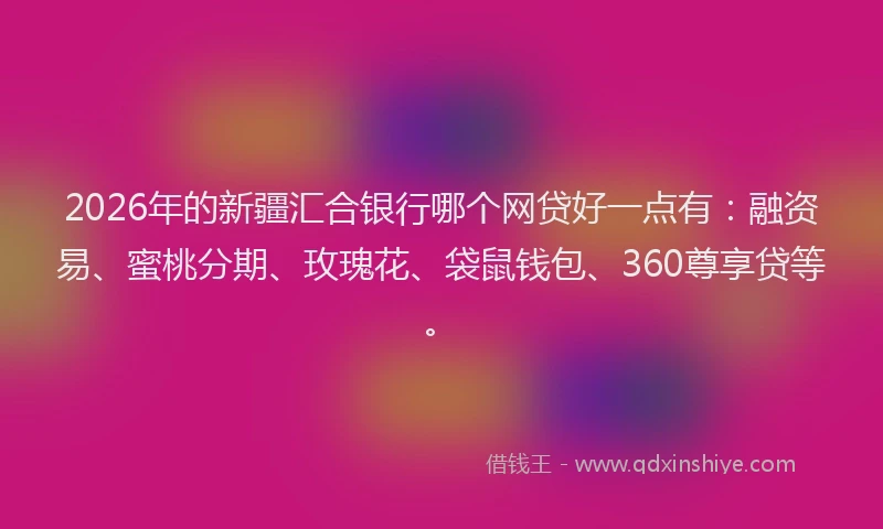 2026年的新疆汇合银行哪个网贷好一点有：融资易、蜜桃分期、玫瑰花、袋鼠钱包、360尊享贷等。