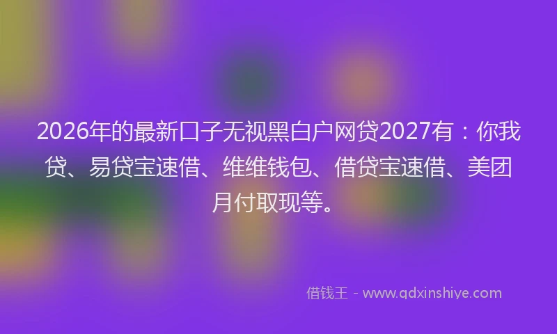 2026年的最新口子无视黑白户网贷2027有：你我贷、易贷宝速借、维维钱包、借贷宝速借、美团月付取现等。