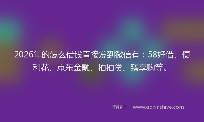 2026年的怎么借钱直接发到微信有:58好借、便利花、京东金融、拍拍贷、臻享购等。