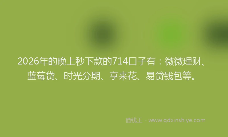 2026年的晚上秒下款的714口子有:微微理财、蓝莓贷、时光分期、享来花、易贷钱包等。