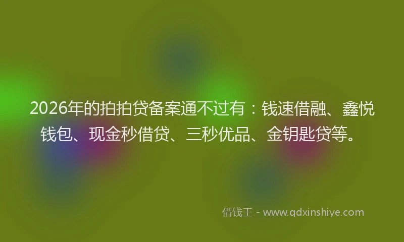 2026年的拍拍贷备案通不过有：钱速借融、鑫悦钱包、现金秒借贷、三秒优品、金钥匙贷等。
