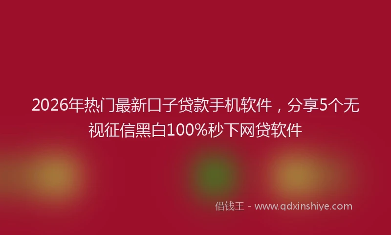 2026年热门最新口子贷款手机软件，分享5个无视征信黑白100%秒下网贷软件