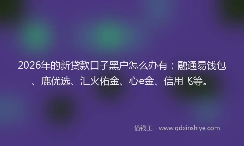 2026年的新贷款口子黑户怎么办有：融通易钱包、鹿优选、汇火佑金、心e金、信用飞等。
