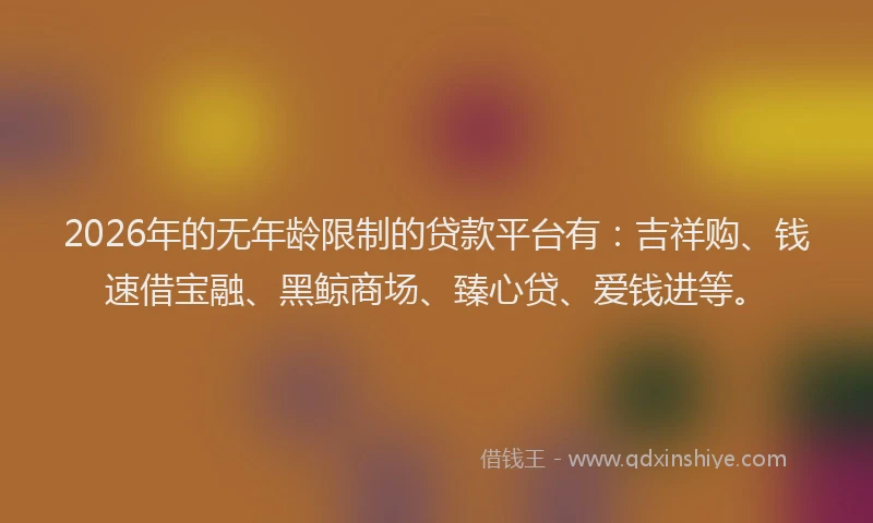 2026年的无年龄限制的贷款平台有：吉祥购、钱速借宝融、黑鲸商场、臻心贷、爱钱进等。