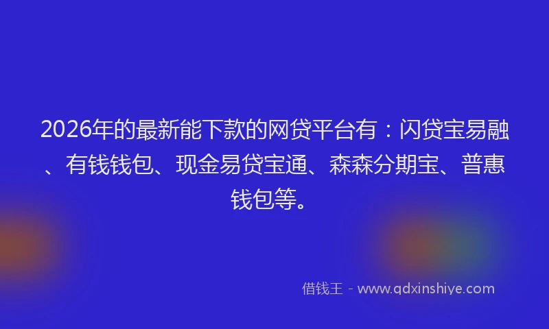 2026年的最新能下款的网贷平台有：闪贷宝易融、有钱钱包、现金易贷宝通、森森分期宝、普惠钱包等。