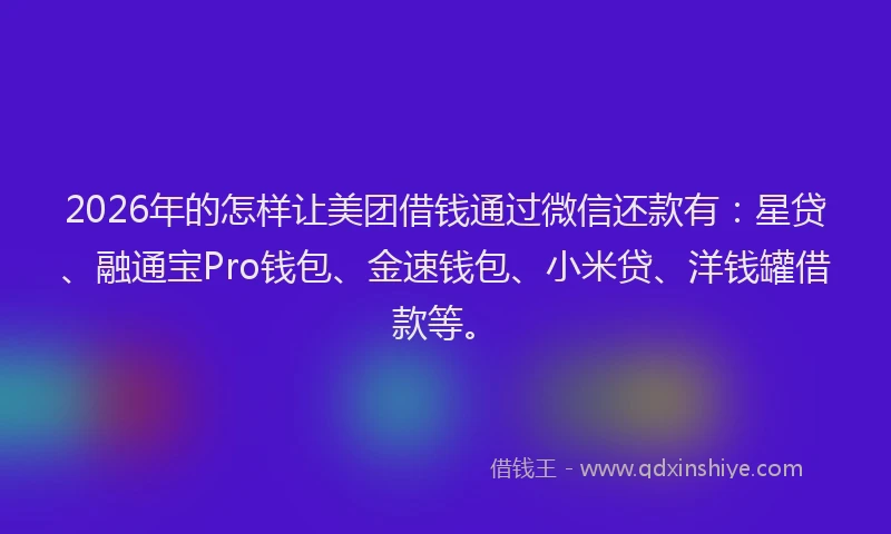 2026年的怎样让美团借钱通过微信还款有：星贷、融通宝Pro钱包、金速钱包、小米贷、洋钱罐借款等。