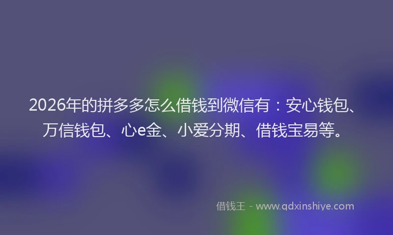 2026年的拼多多怎么借钱到微信有：安心钱包、万信钱包、心e金、小爱分期、借钱宝易等。