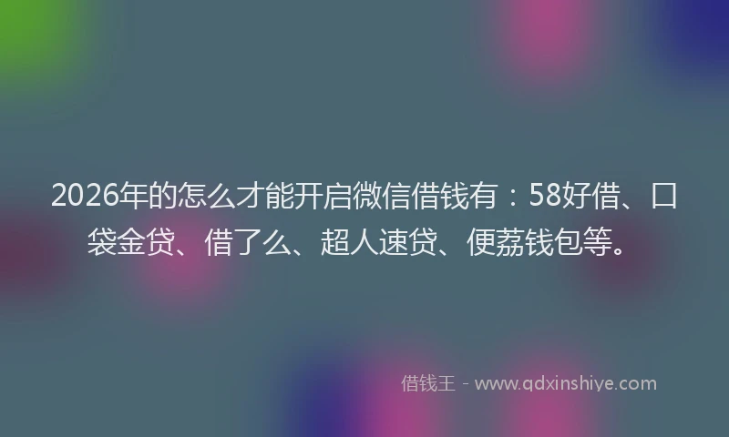 2026年的怎么才能开启微信借钱有：58好借、口袋金贷、借了么、超人速贷、便荔钱包等。
