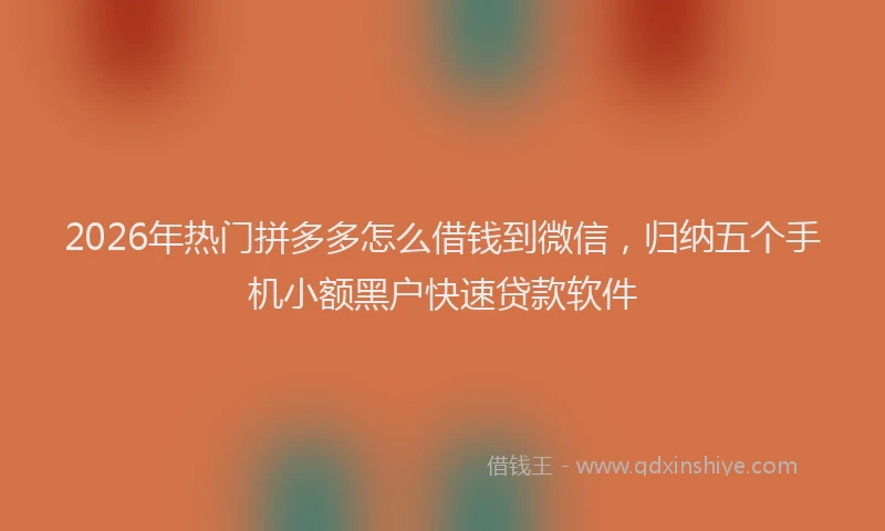 2026年热门拼多多怎么借钱到微信，归纳五个手机小额黑户快速贷款软件