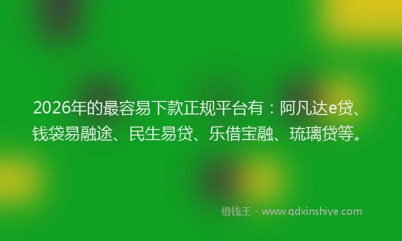 2026年的最容易下款正规平台有：阿凡达e贷、钱袋易融途、民生易贷、乐借宝融、琉璃贷等。