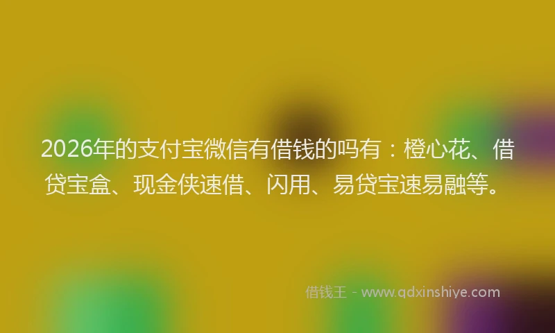 2026年的支付宝微信有借钱的吗有：橙心花、借贷宝盒、现金侠速借、闪用、易贷宝速易融等。