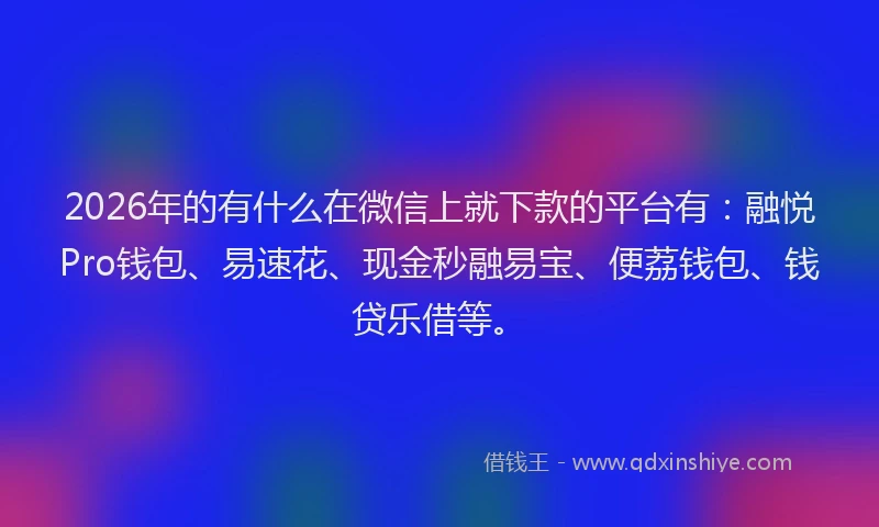 2026年的有什么在微信上就下款的平台有：融悦Pro钱包、易速花、现金秒融易宝、便荔钱包、钱贷乐借等。
