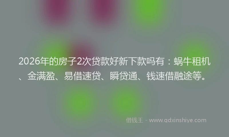 2026年的房子2次贷款好新下款吗有：蜗牛租机、金满盈、易借速贷、瞬贷通、钱速借融途等。