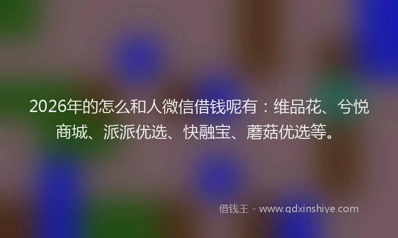 2026年的怎么和人微信借钱呢有：维品花、兮悦商城、派派优选、快融宝、蘑菇优选等。