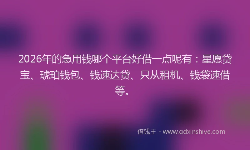 2026年的急用钱哪个平台好借一点呢有：星愿贷宝、琥珀钱包、钱速达贷、只从租机、钱袋速借等。