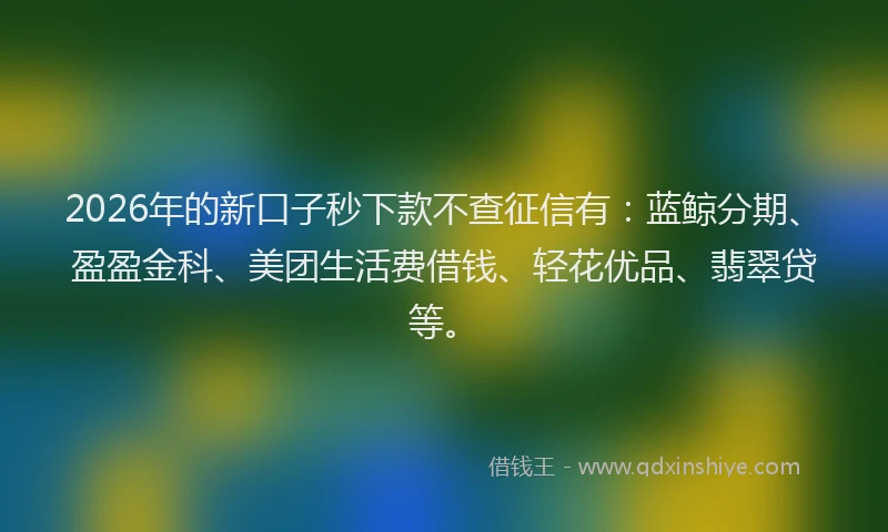 2026年的新口子秒下款不查征信有:蓝鲸分期、盈盈金科、美团生活费借钱、轻花优品、翡翠贷等。