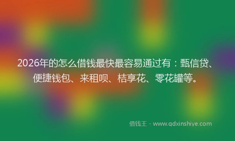 2026年的怎么借钱最快最容易通过有：甄信贷、便捷钱包、来租呗、桔享花、零花罐等。