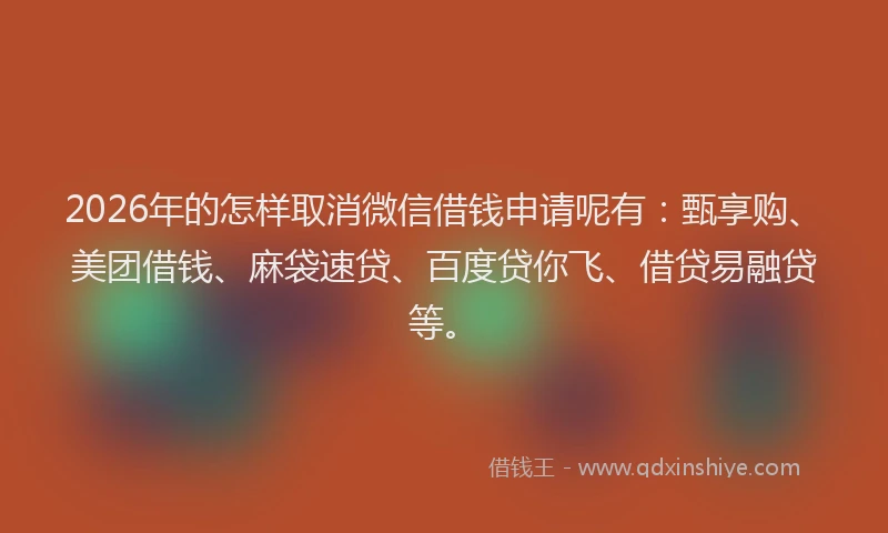 2026年的怎样取消微信借钱申请呢有：甄享购、美团借钱、麻袋速贷、百度贷你飞、借贷易融贷等。