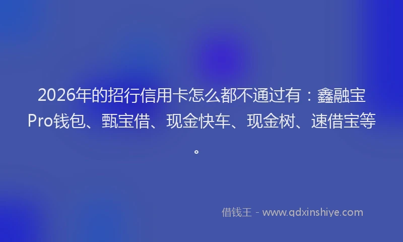 2026年的招行信用卡怎么都不通过有：鑫融宝Pro钱包、甄宝借、现金快车、现金树、速借宝等。