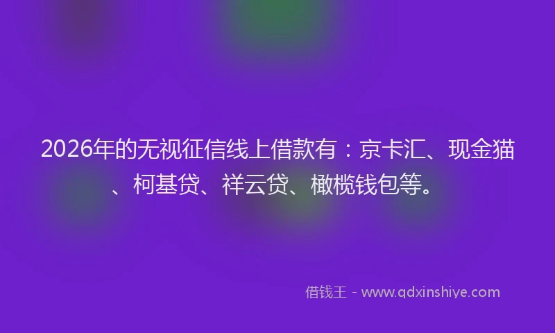 2026年的无视征信线上借款有：京卡汇、现金猫、柯基贷、祥云贷、橄榄钱包等。