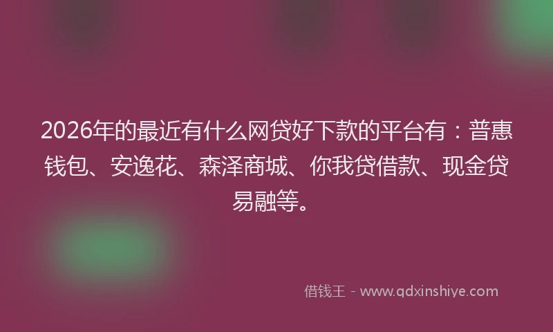2026年的最近有什么网贷好下款的平台有：普惠钱包、安逸花、森泽商城、你我贷借款、现金贷易融等。