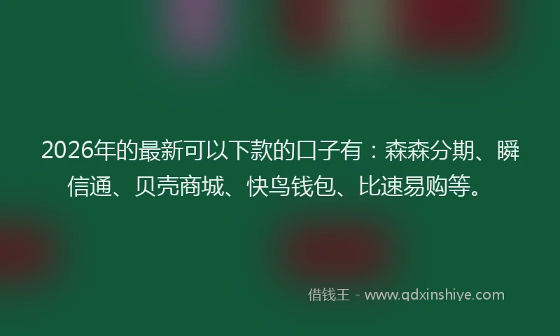 2026年的最新可以下款的口子有:森森分期、瞬信通、贝壳商城、快鸟钱包、比速易购等。