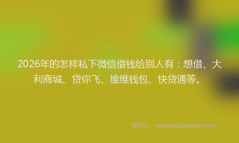 2026年的怎样私下微信借钱给别人有:想借、大利商城、贷你飞、维维钱包、快贷通等。