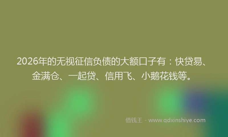 2026年的无视征信负债的大额口子有：快贷易、金满仓、一起贷、信用飞、小鹅花钱等。