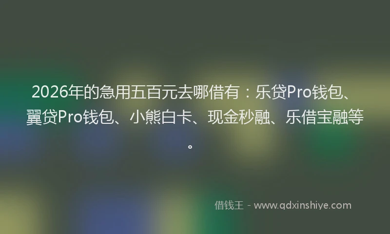 2026年的急用五百元去哪借有：乐贷Pro钱包、翼贷Pro钱包、小熊白卡、现金秒融、乐借宝融等。