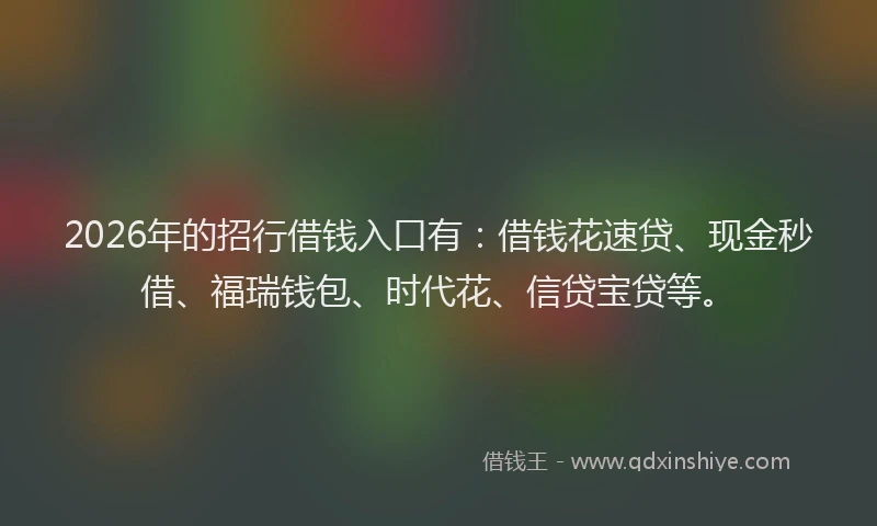 2026年的招行借钱入口有：借钱花速贷、现金秒借、福瑞钱包、时代花、信贷宝贷等。
