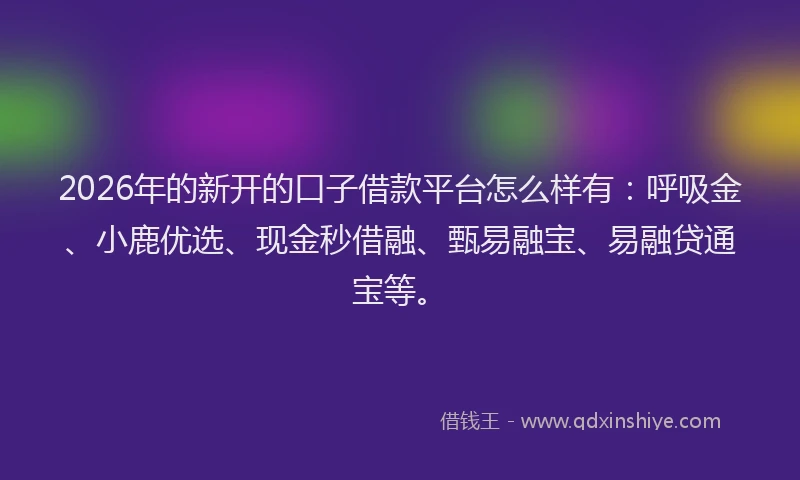 2026年的新开的口子借款平台怎么样有：呼吸金、小鹿优选、现金秒借融、甄易融宝、易融贷通宝等。