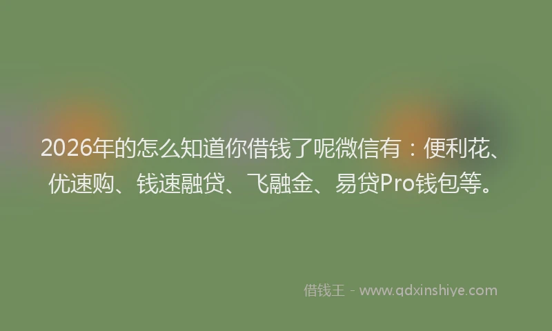 2026年的怎么知道你借钱了呢微信有：便利花、优速购、钱速融贷、飞融金、易贷Pro钱包等。