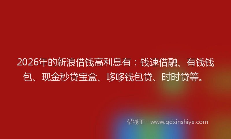 2026年的新浪借钱高利息有：钱速借融、有钱钱包、现金秒贷宝盒、哆哆钱包贷、时时贷等。