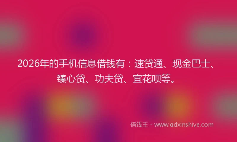 2026年的手机信息借钱有：速贷通、现金巴士、臻心贷、功夫贷、宜花呗等。