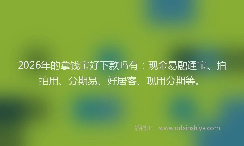 2026年的拿钱宝好下款吗有：现金易融通宝、拍拍用、分期易、好居客、现用分期等。
