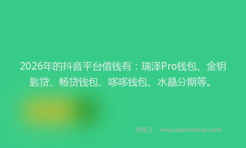 2026年的抖音平台借钱有：瑞泽Pro钱包、金钥匙贷、畅贷钱包、哆哆钱包、水晶分期等。
