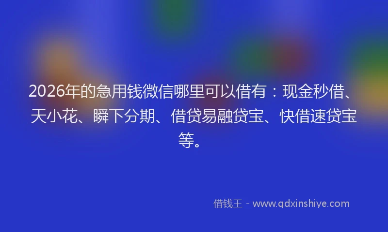 2026年的急用钱微信哪里可以借有:现金秒借、天小花、瞬下分期、借贷易融贷宝、快借速贷宝等。
