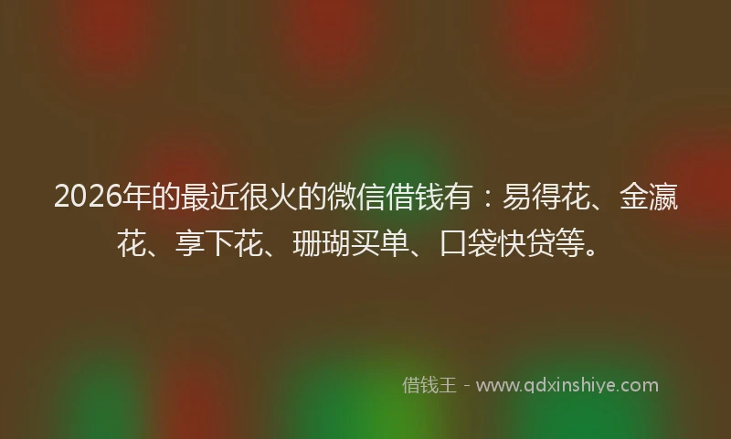 2026年的最近很火的微信借钱有：易得花、金瀛花、享下花、珊瑚买单、口袋快贷等。