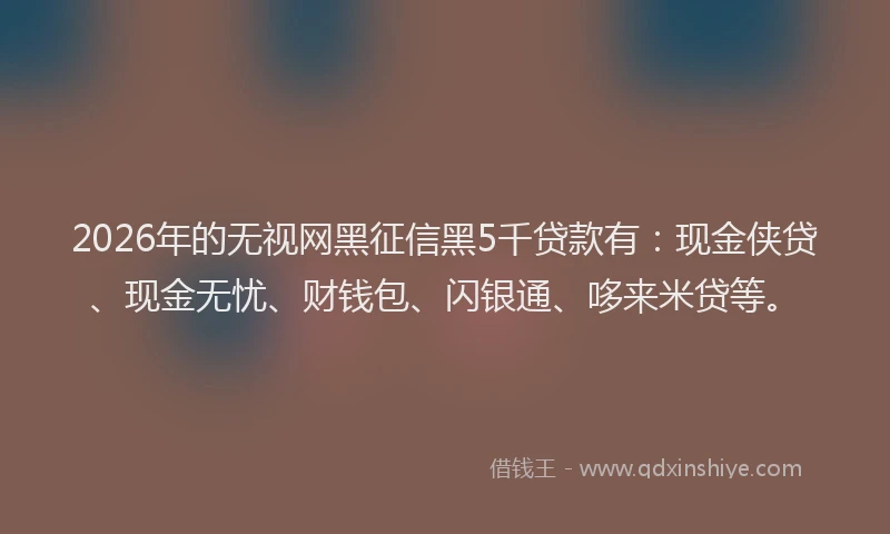 2026年的无视网黑征信黑5千贷款有：现金侠贷、现金无忧、财钱包、闪银通、哆来米贷等。