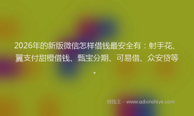 2026年的新版微信怎样借钱最安全有：射手花、翼支付甜橙借钱、甄宝分期、可易借、众安贷等。