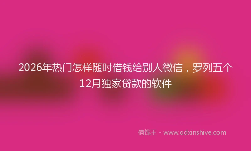 2026年热门怎样随时借钱给别人微信，罗列五个12月独家贷款的软件