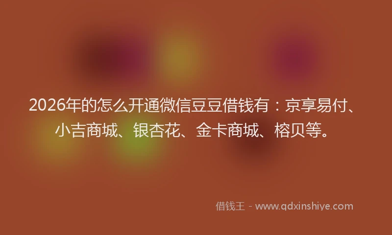 2026年的怎么开通微信豆豆借钱有：京享易付、小吉商城、银杏花、金卡商城、榕贝等。