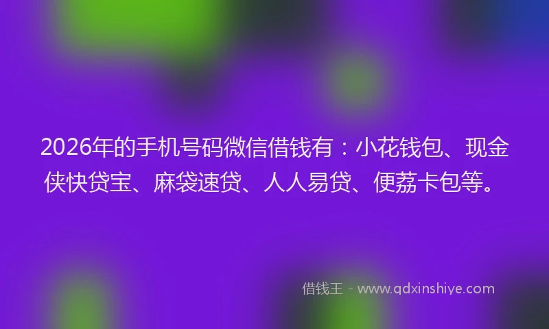 2026年的手机号码微信借钱有:小花钱包、现金侠快贷宝、麻袋速贷、人人易贷、便荔卡包等。