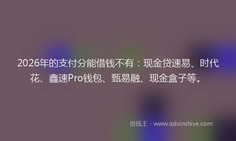 2026年的支付分能借钱不有：现金贷速易、时代花、鑫速Pro钱包、甄易融、现金盒子等。