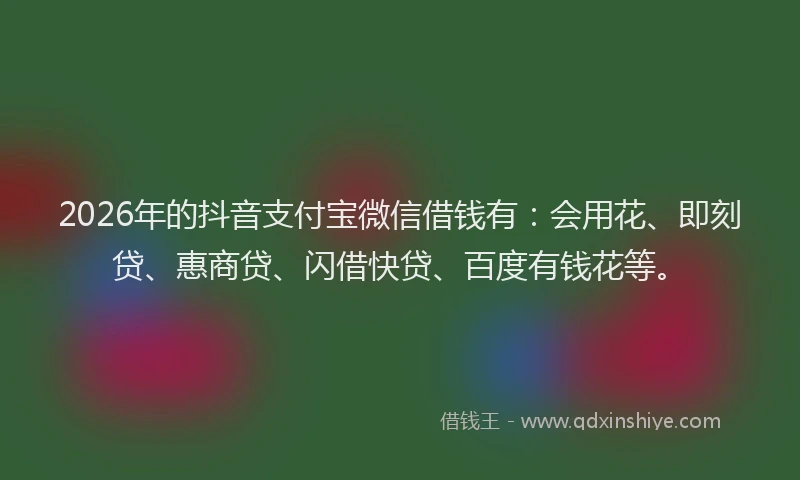 2026年的抖音支付宝微信借钱有：会用花、即刻贷、惠商贷、闪借快贷、百度有钱花等。