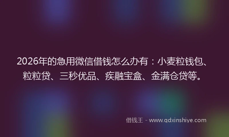 2026年的急用微信借钱怎么办有：小麦粒钱包、粒粒贷、三秒优品、疾融宝盒、金满仓贷等。