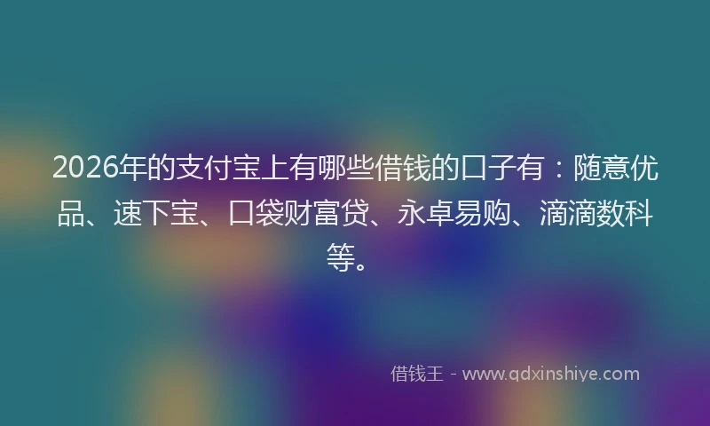 2026年的支付宝上有哪些借钱的口子有：随意优品、速下宝、口袋财富贷、永卓易购、滴滴数科等。