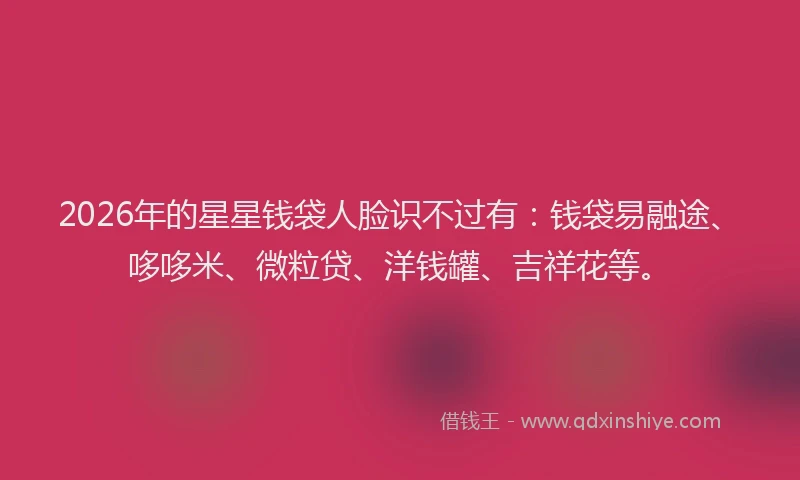 2026年的星星钱袋人脸识不过有:钱袋易融途、哆哆米、微粒贷、洋钱罐、吉祥花等。