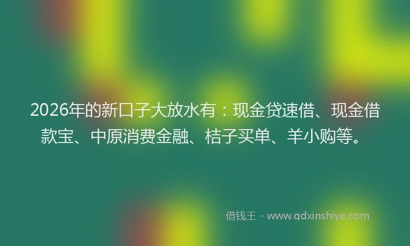 2026年的新口子大放水有：现金贷速借、现金借款宝、中原消费金融、桔子买单、羊小购等。