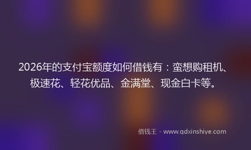 2026年的支付宝额度如何借钱有：蛮想购租机、极速花、轻花优品、金满堂、现金白卡等。